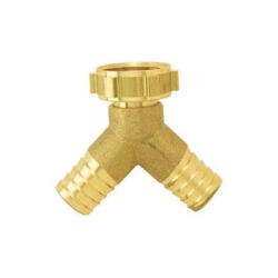 “Y” hose connector with ribbed nut